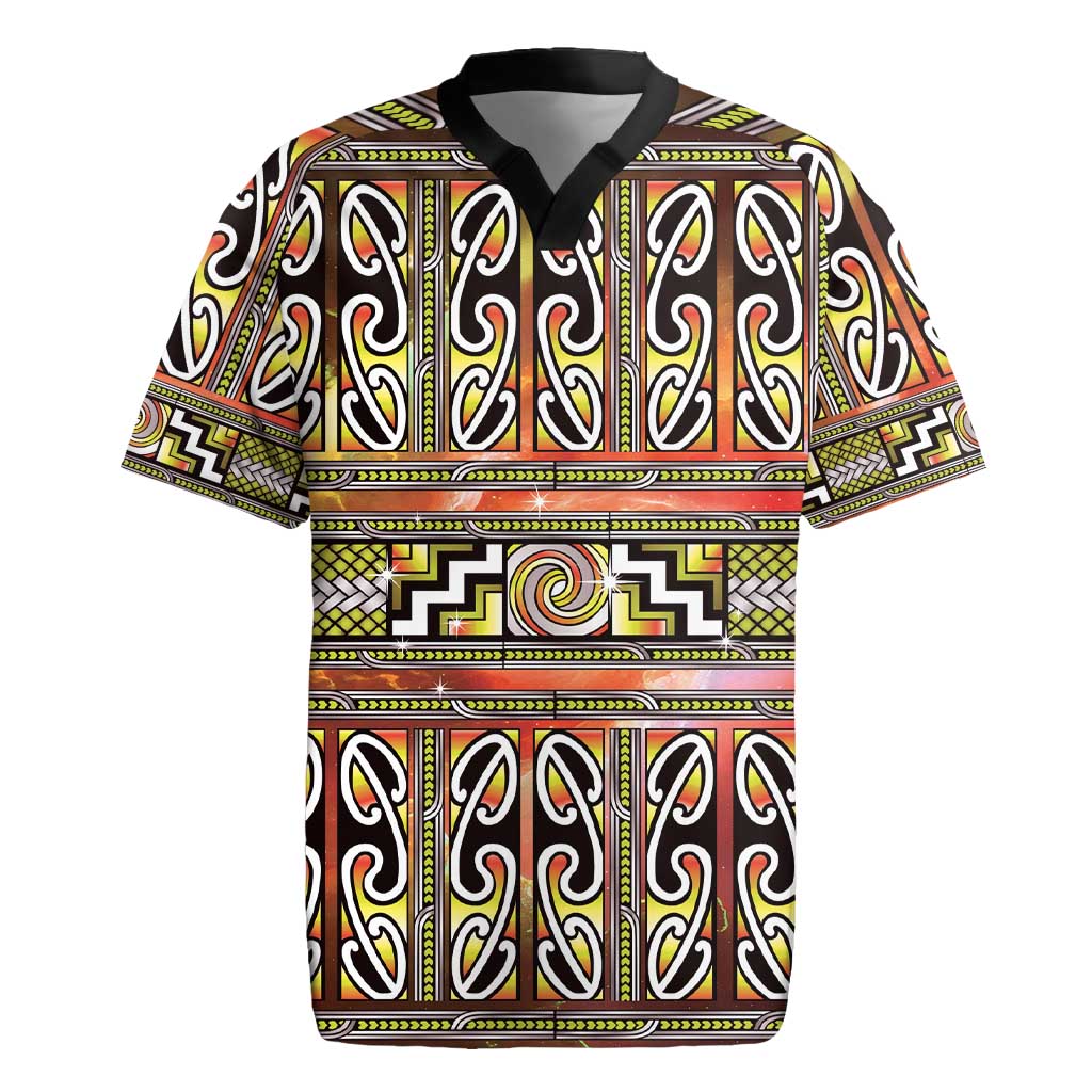 Maori Matariki Rugby Jersey Yellow Galaxy Aesthetic Koru Art