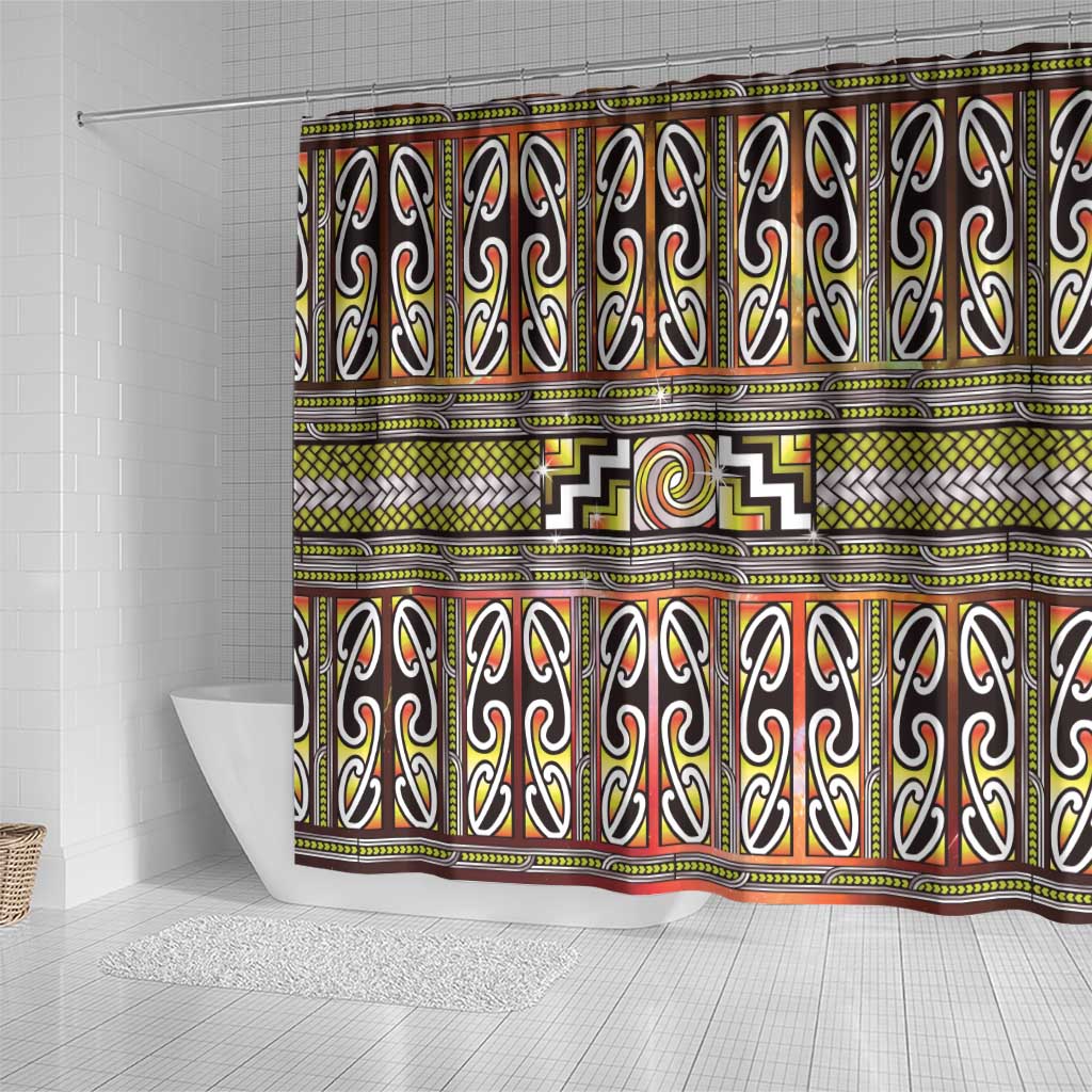 Maori Matariki Shower Curtain Yellow Galaxy Aesthetic Koru Art