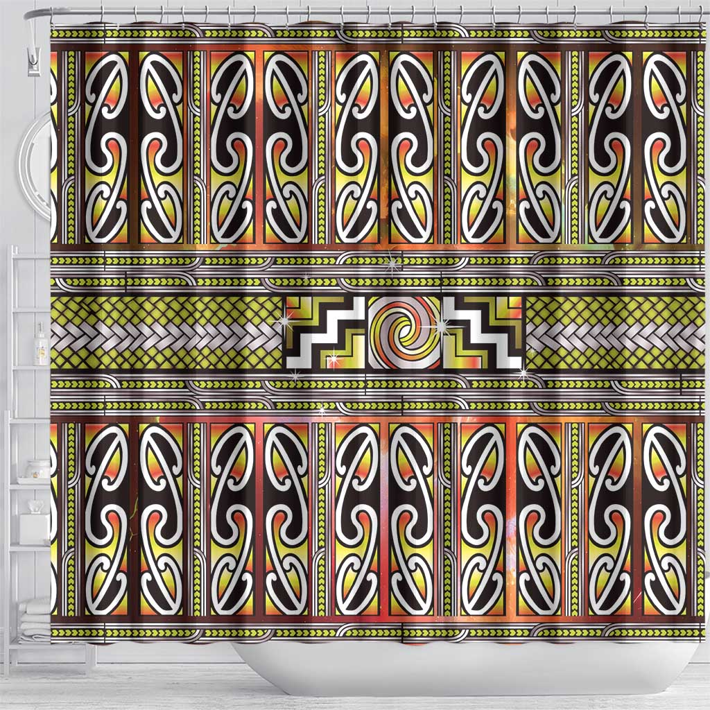 Maori Matariki Shower Curtain Yellow Galaxy Aesthetic Koru Art