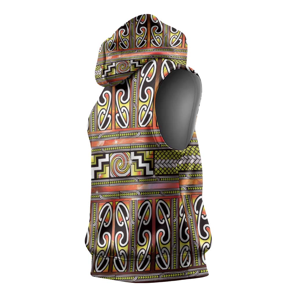 Maori Matariki Sleeveless Hoodie Yellow Galaxy Aesthetic Koru Art