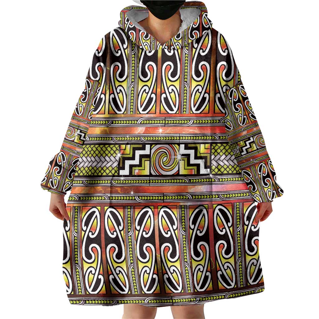 Maori Matariki Wearable Blanket Hoodie Yellow Galaxy Aesthetic Koru Art