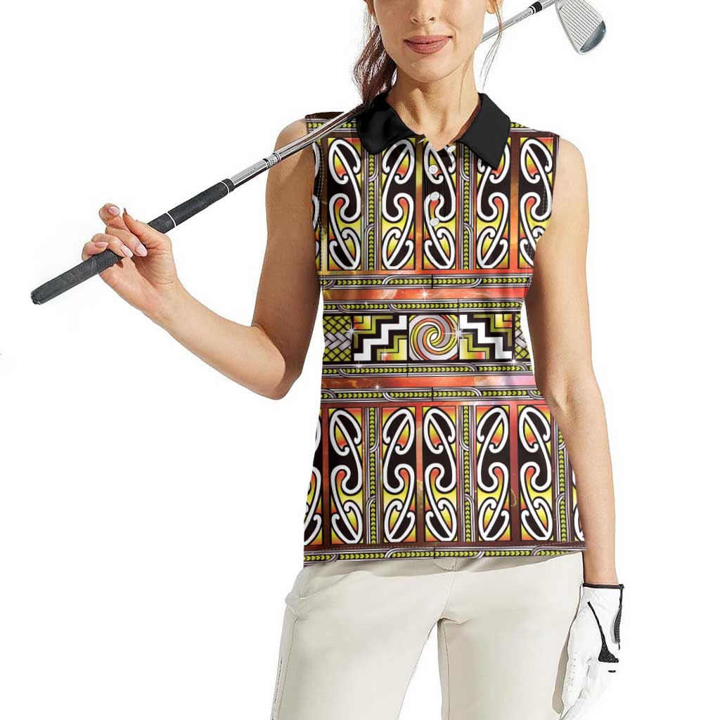 Maori Matariki Women Sleeveless Polo Shirt Yellow Galaxy Aesthetic Koru Art