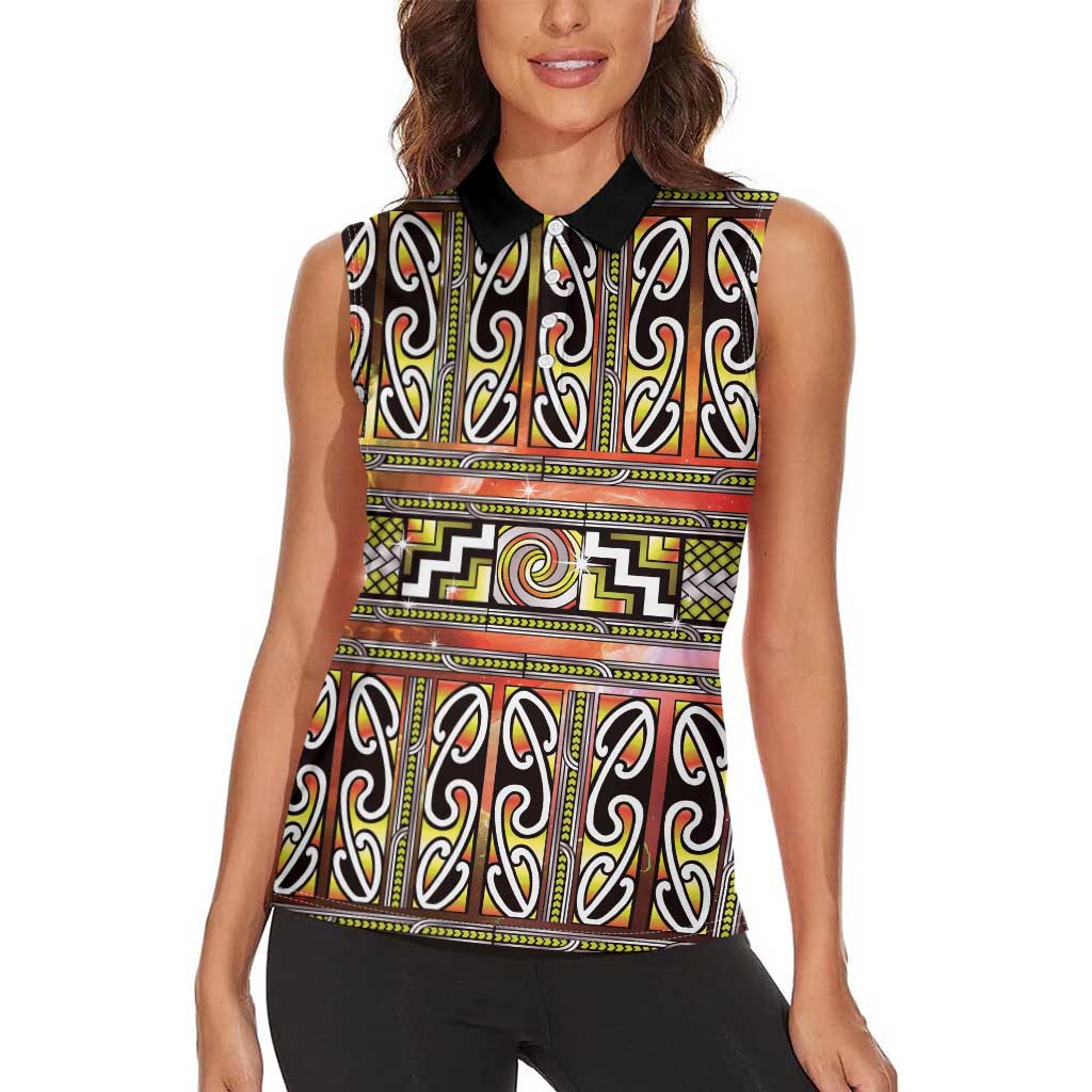 Maori Matariki Women Sleeveless Polo Shirt Yellow Galaxy Aesthetic Koru Art