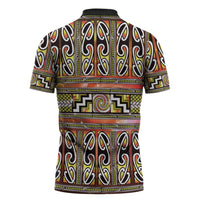 Maori Matariki Zipper Polo Shirt Yellow Galaxy Aesthetic Koru Art LT01 - Polynesian Pride