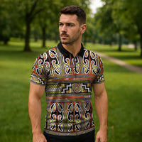 Maori Matariki Zipper Polo Shirt Yellow Galaxy Aesthetic Koru Art LT01 - Polynesian Pride