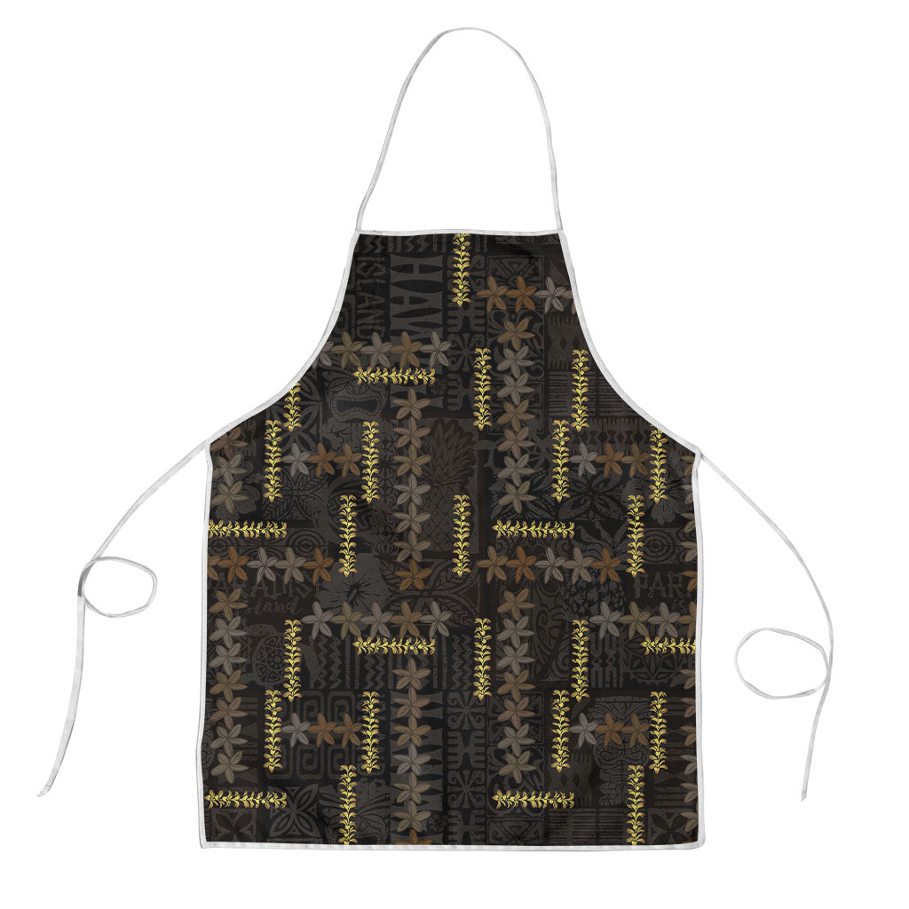 Hawaii Brown Plumeria Lei Black Apron Frangipani Floral Heritage Art
