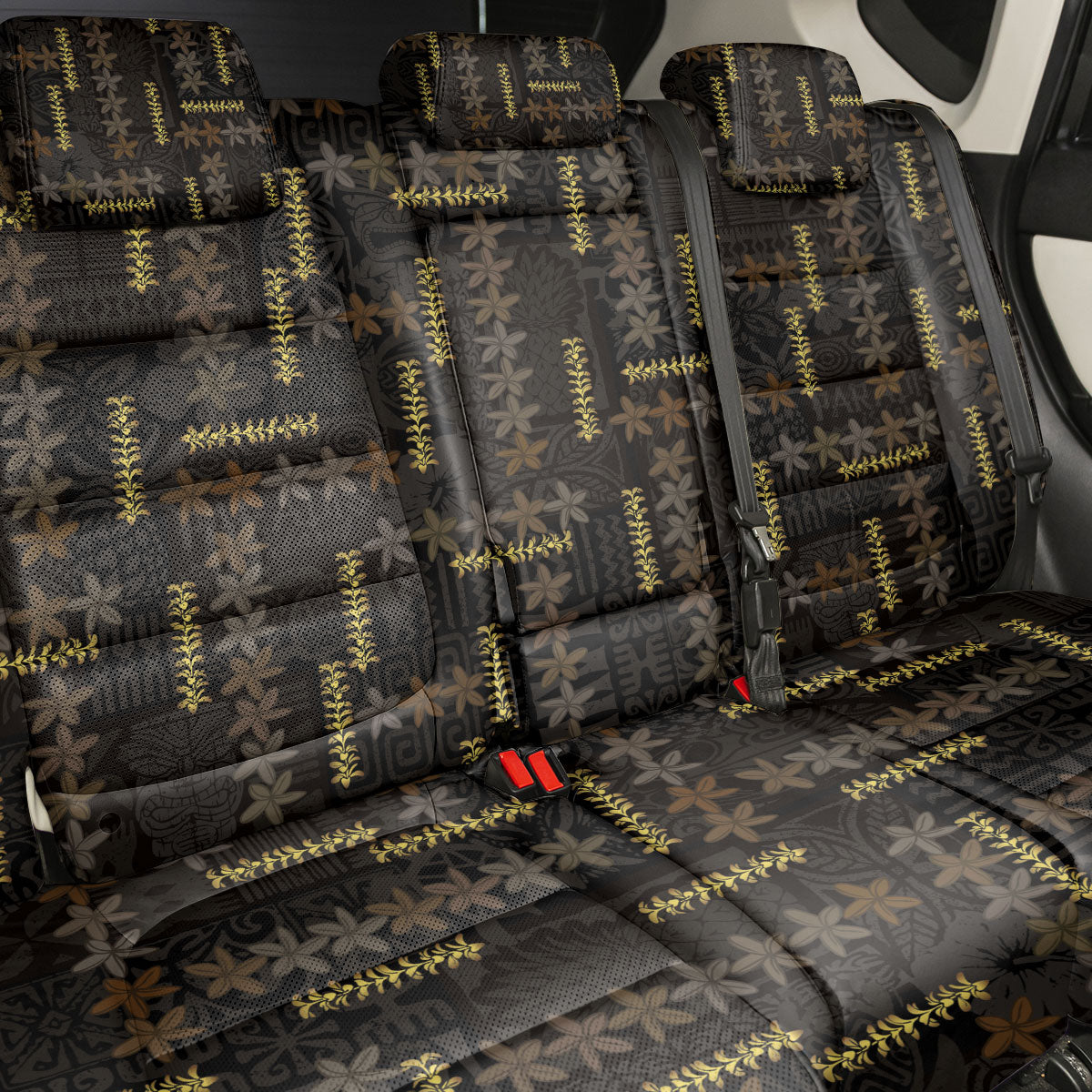 Hawaii Brown Plumeria Lei Black Back Car Seat Cover Frangipani Floral Heritage Art LT01 - Polynesian Pride
