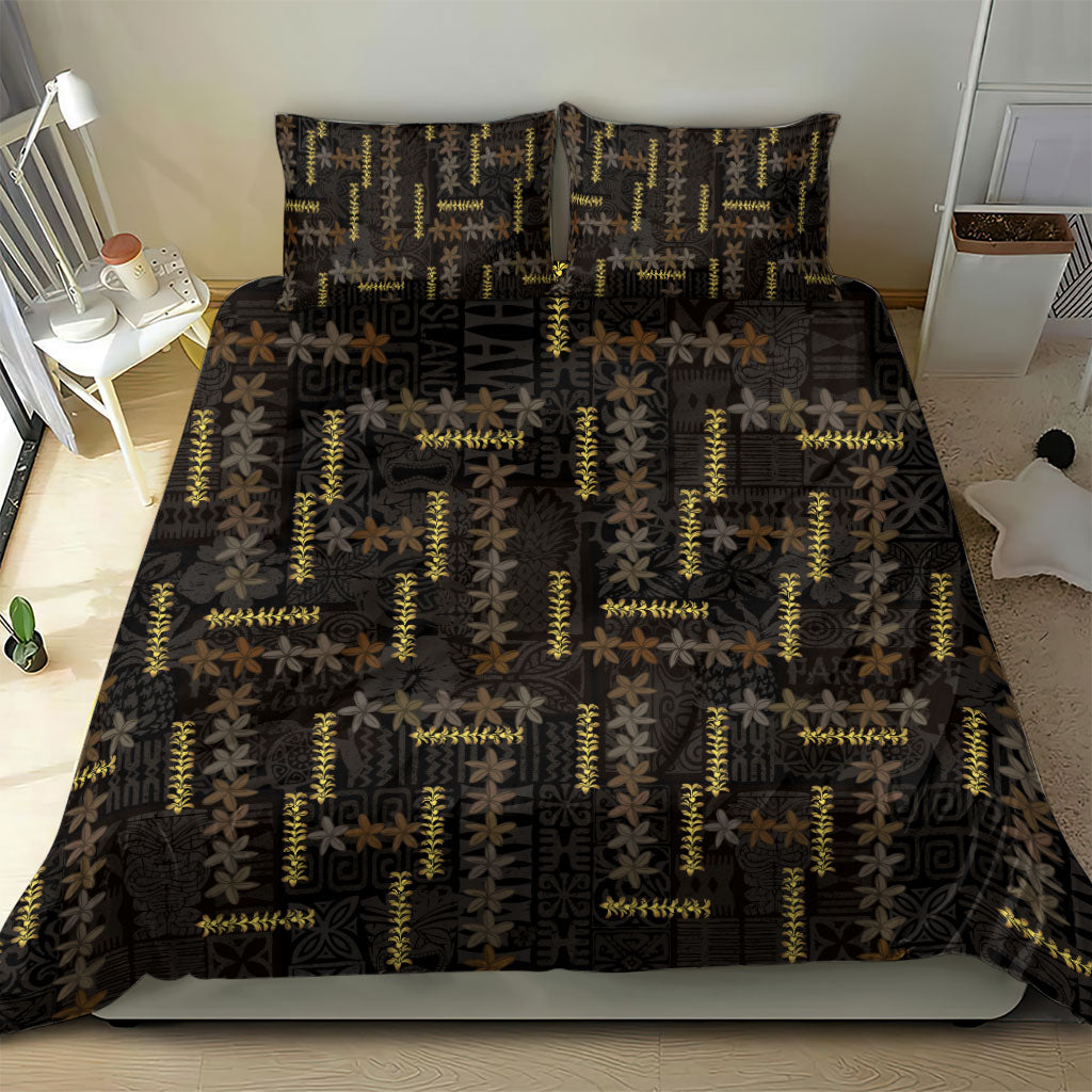 Hawaii Brown Plumeria Lei Black Bedding Set Frangipani Floral Heritage Art LT01 - Polynesian Pride