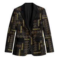 Hawaii Brown Plumeria Lei Black Blazer Frangipani Floral Heritage Art LT01 Unisex Black - Polynesian Pride