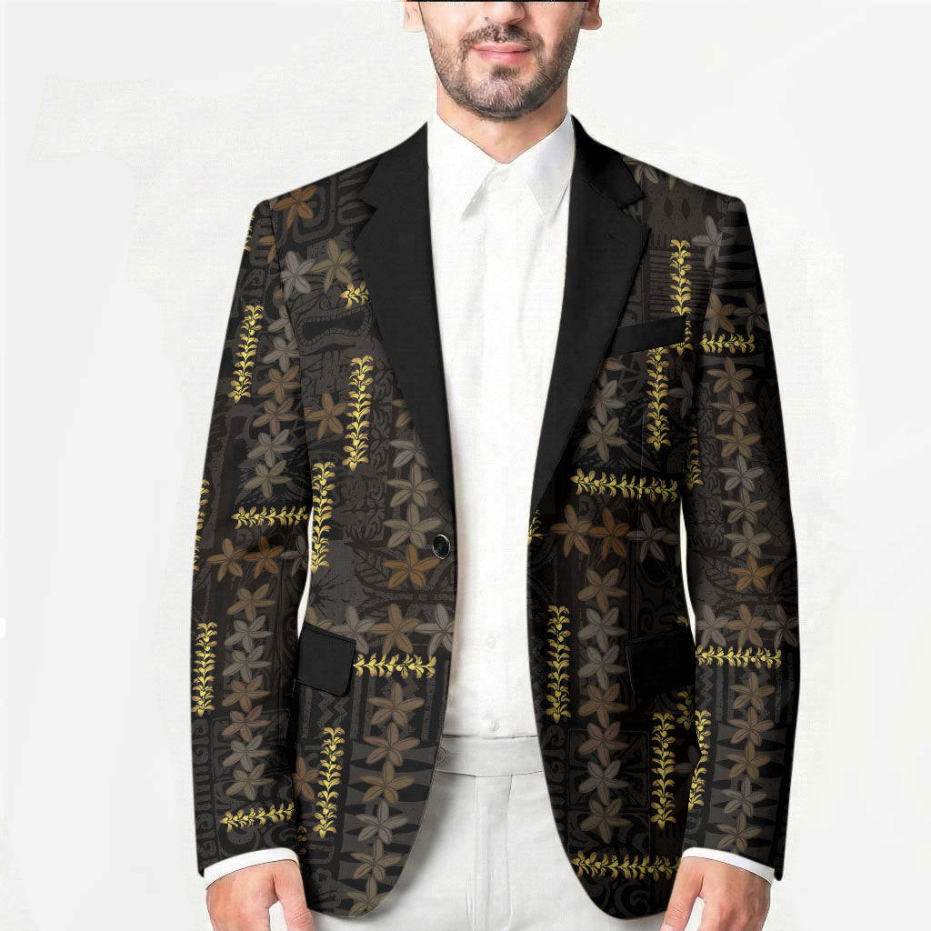 Hawaii Brown Plumeria Lei Black Blazer Frangipani Floral Heritage Art LT01 - Polynesian Pride