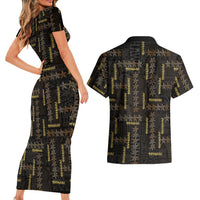 Hawaii Brown Plumeria Lei Black Couples Matching Short Sleeve Bodycon Dress and Hawaiian Shirt Frangipani Floral Heritage Art LT01 - Polynesian Pride