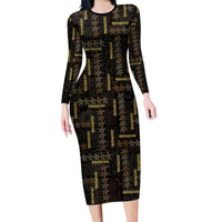 Hawaii Brown Plumeria Lei Black Family Matching Long Sleeve Bodycon Dress and Hawaiian Shirt Frangipani Floral Heritage Art LT01 Mom's Dress Black - Polynesian Pride