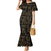 Hawaii Brown Plumeria Lei Black Family Matching Mermaid Dress and Hawaiian Shirt Frangipani Floral Heritage Art LT01 Mom's Dress Black - Polynesian Pride