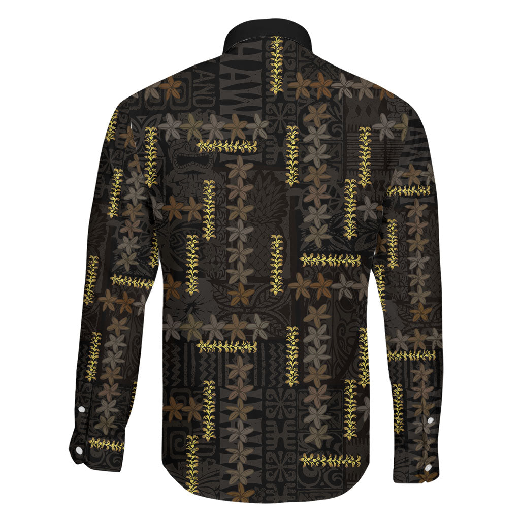 Hawaii Brown Plumeria Lei Black Family Matching Off Shoulder Short Dress and Hawaiian Shirt Frangipani Floral Heritage Art LT01 - Polynesian Pride