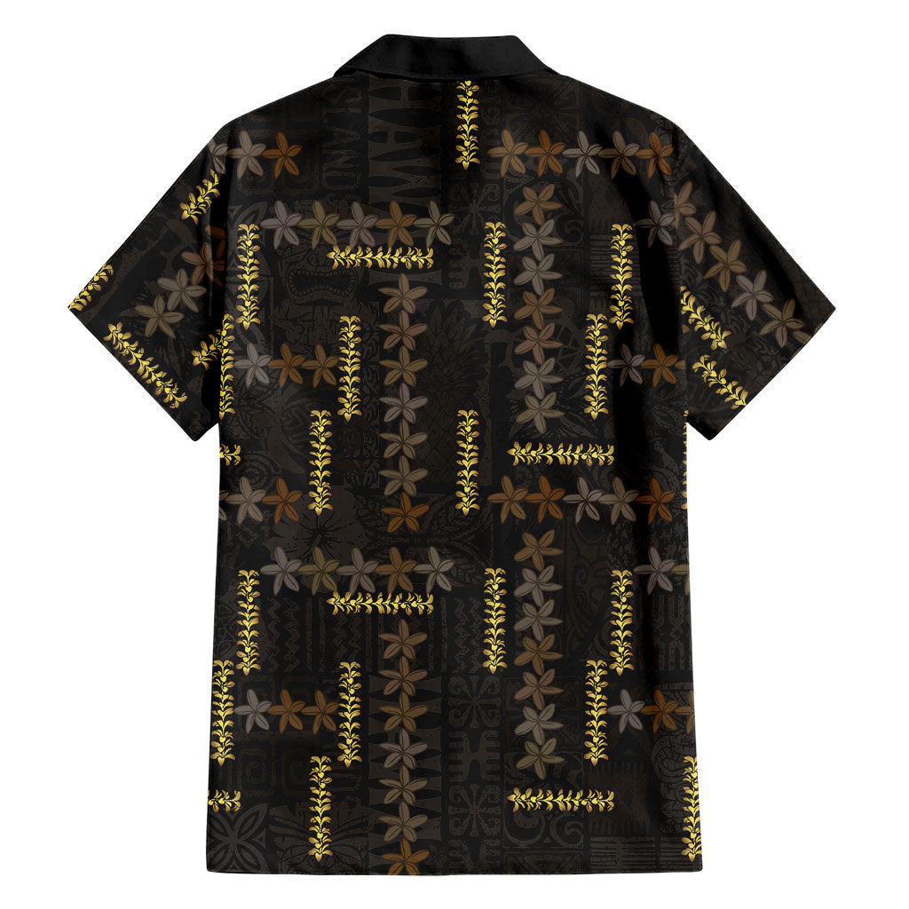 Hawaii Brown Plumeria Lei Black Family Matching Puletasi and Hawaiian Shirt Frangipani Floral Heritage Art LT01 - Polynesian Pride
