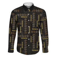Hawaii Brown Plumeria Lei Black Family Matching Puletasi and Hawaiian Shirt Frangipani Floral Heritage Art LT01 Dad's Shirt - Long Sleeve Black - Polynesian Pride