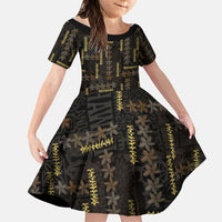 Hawaii Brown Plumeria Lei Black Family Matching Short Sleeve Bodycon Dress and Hawaiian Shirt Frangipani Floral Heritage Art LT01 Daughter's Dress Black - Polynesian Pride