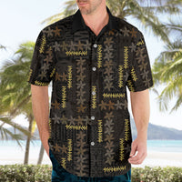 Hawaii Brown Plumeria Lei Black Hawaiian Shirt Frangipani Floral Heritage Art LT01 - Polynesian Pride