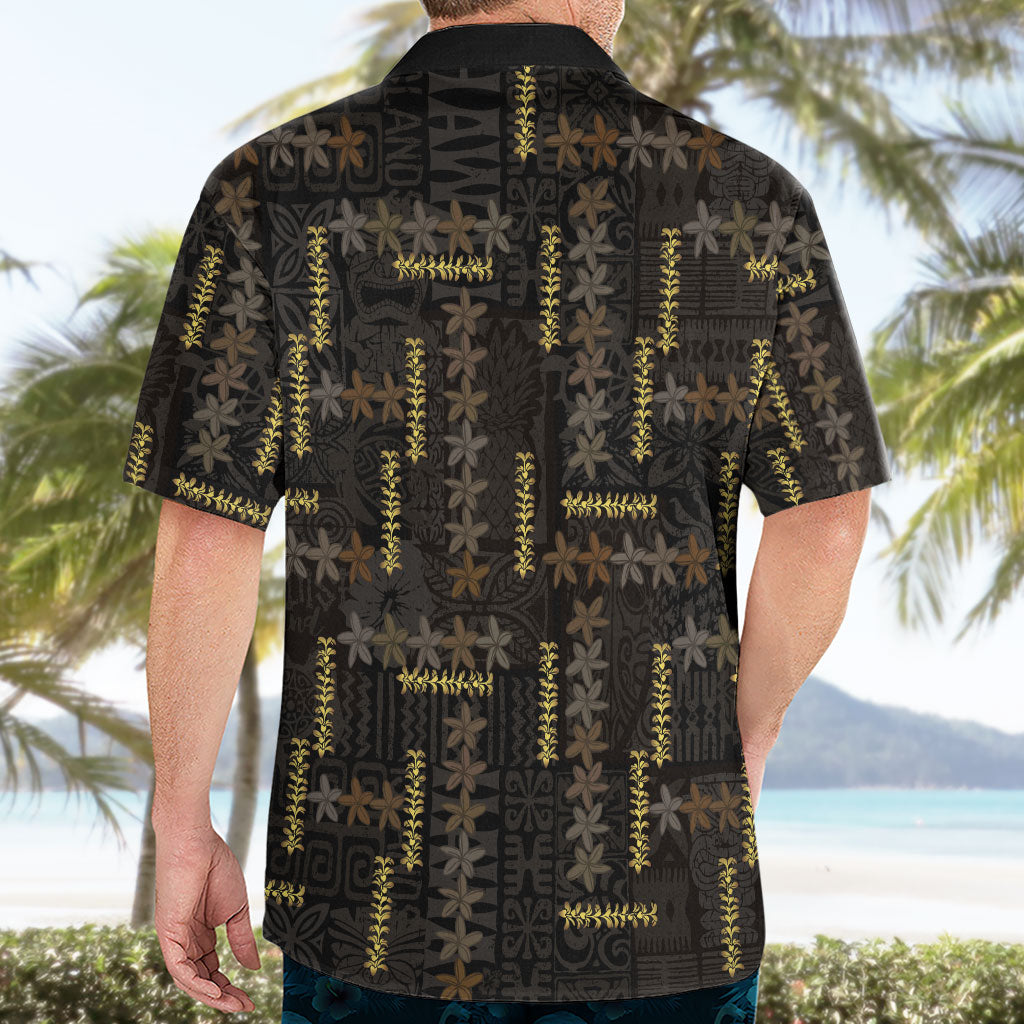 Hawaii Brown Plumeria Lei Black Hawaiian Shirt Frangipani Floral Heritage Art LT01 - Polynesian Pride