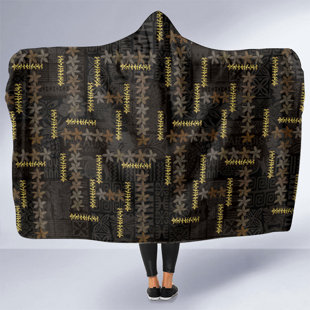 Hawaii Brown Plumeria Lei Black Hooded Blanket Frangipani Floral Heritage Art