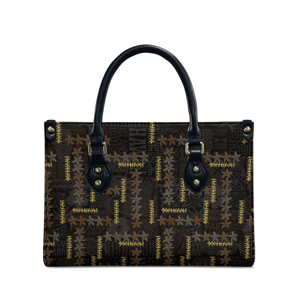 Hawaii Brown Plumeria Lei Black Leather Bag Frangipani Floral Heritage Art LT01 - Polynesian Pride