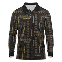 Hawaii Brown Plumeria Lei Black Long Sleeve Polo Shirt Frangipani Floral Heritage Art LT01 Black - Polynesian Pride