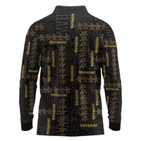 Hawaii Brown Plumeria Lei Black Long Sleeve Polo Shirt Frangipani Floral Heritage Art LT01 - Polynesian Pride