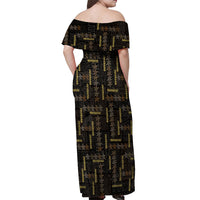 Hawaii Brown Plumeria Lei Black Off Shoulder Maxi Dress Frangipani Floral Heritage Art LT01 - Polynesian Pride