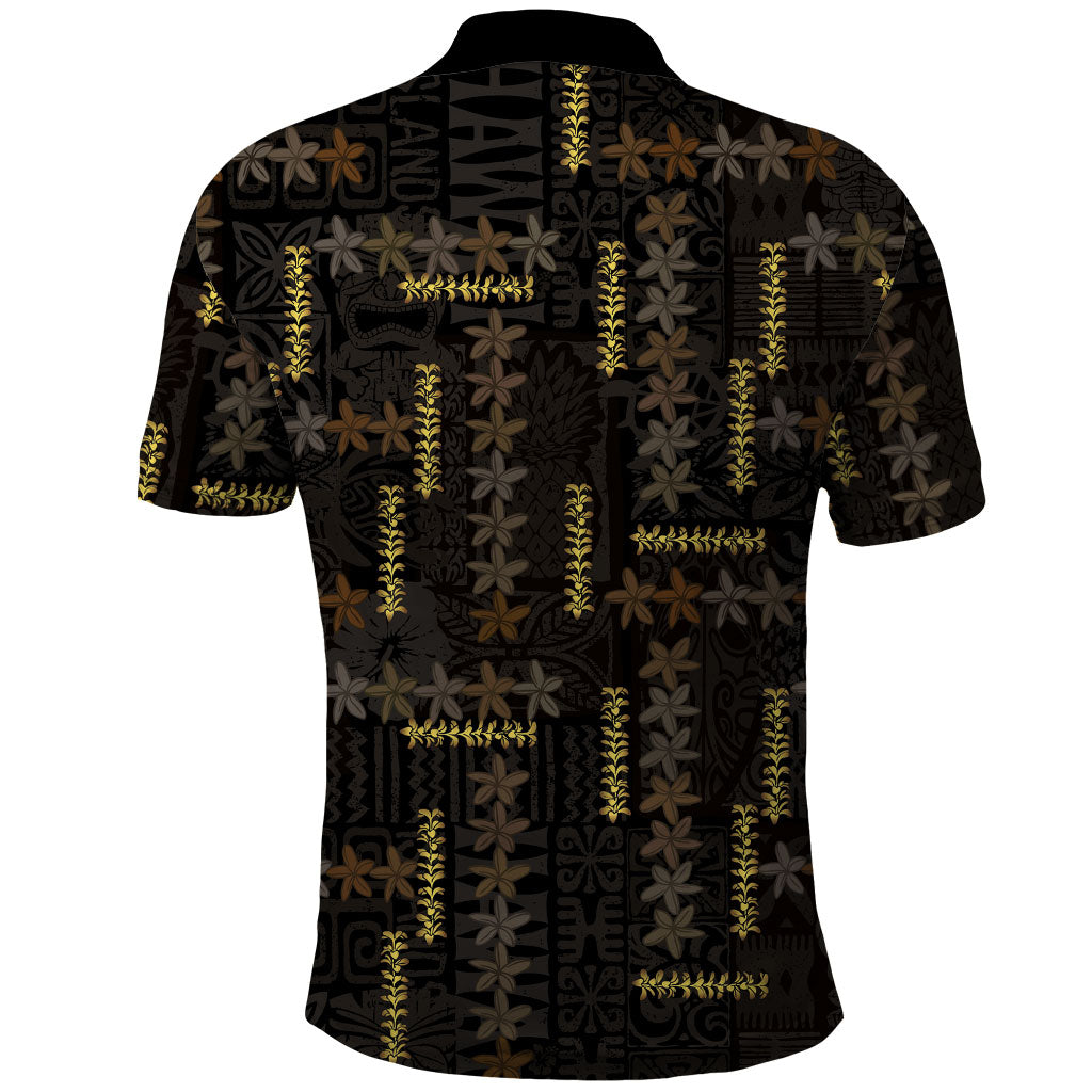 Hawaii Brown Plumeria Lei Black Polo Shirt Frangipani Floral Heritage Art LT01 - Polynesian Pride