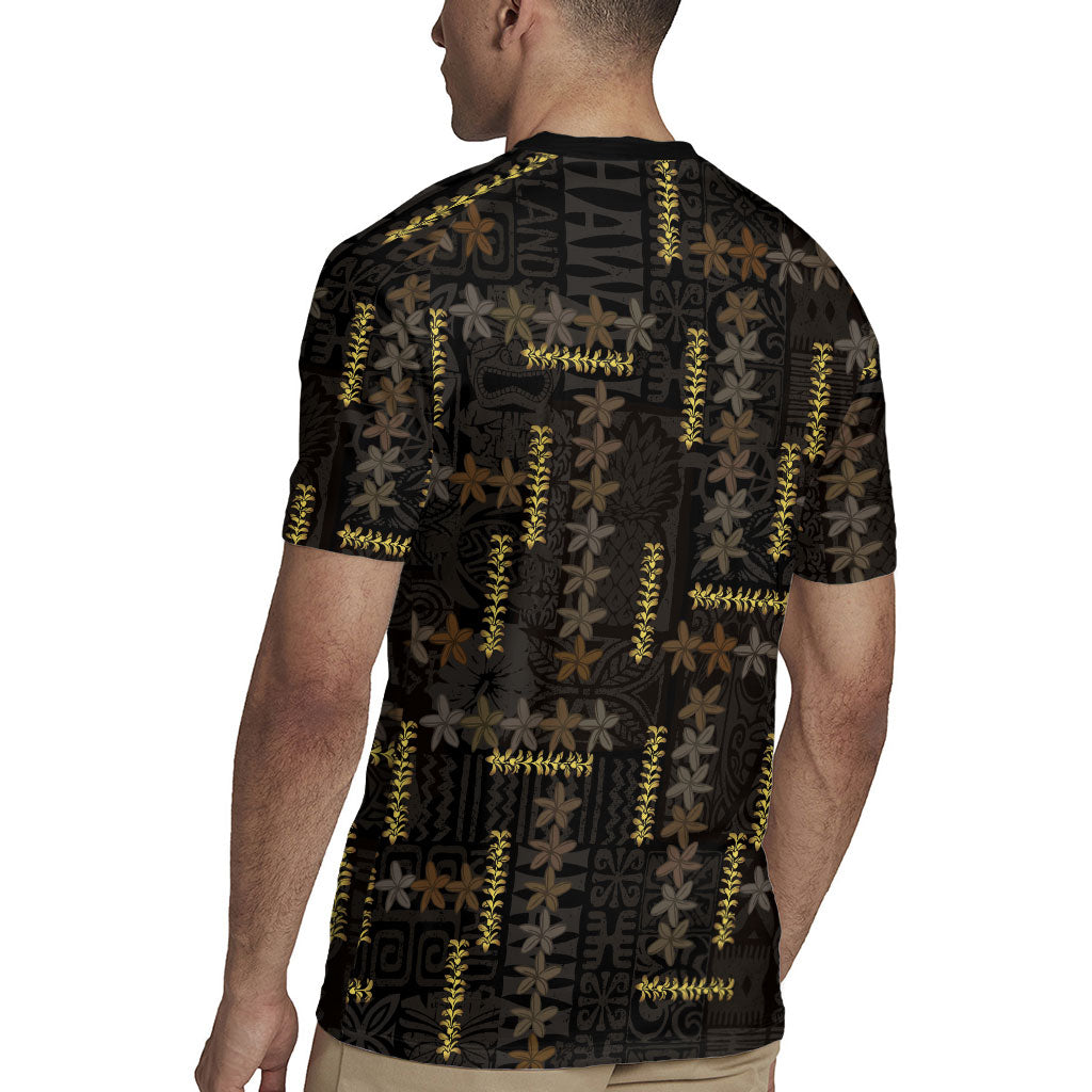 Hawaii Brown Plumeria Lei Black Rugby Jersey Frangipani Floral Heritage Art