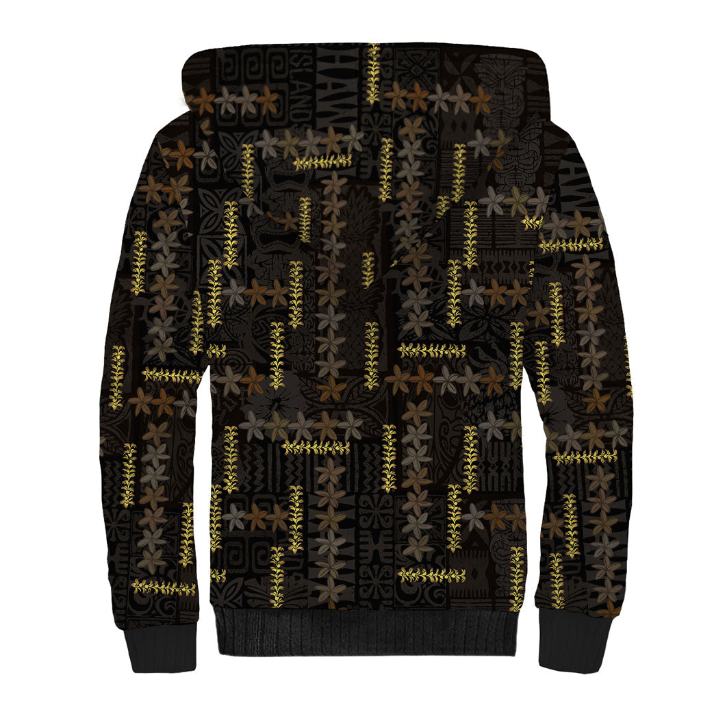 Hawaii Brown Plumeria Lei Black Sherpa Hoodie Frangipani Floral Heritage Art LT01 - Polynesian Pride