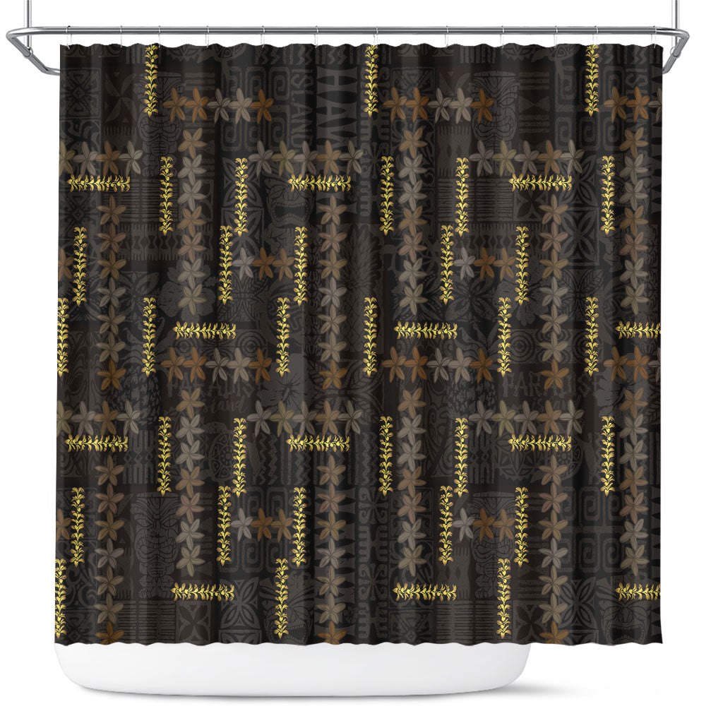 Hawaii Brown Plumeria Lei Black Shower Curtain Frangipani Floral Heritage Art