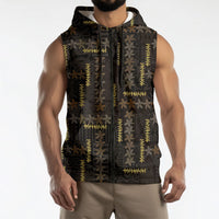 Hawaii Brown Plumeria Lei Black Sleeveless Zip Hoodie Frangipani Floral Heritage Art LT01 - Polynesian Pride