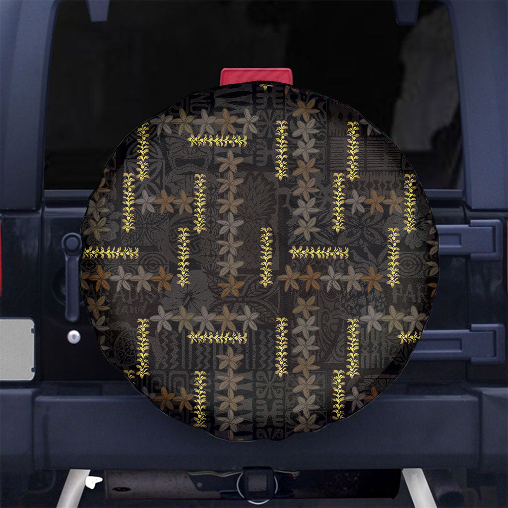 Hawaii Brown Plumeria Lei Black Spare Tire Cover Frangipani Floral Heritage Art