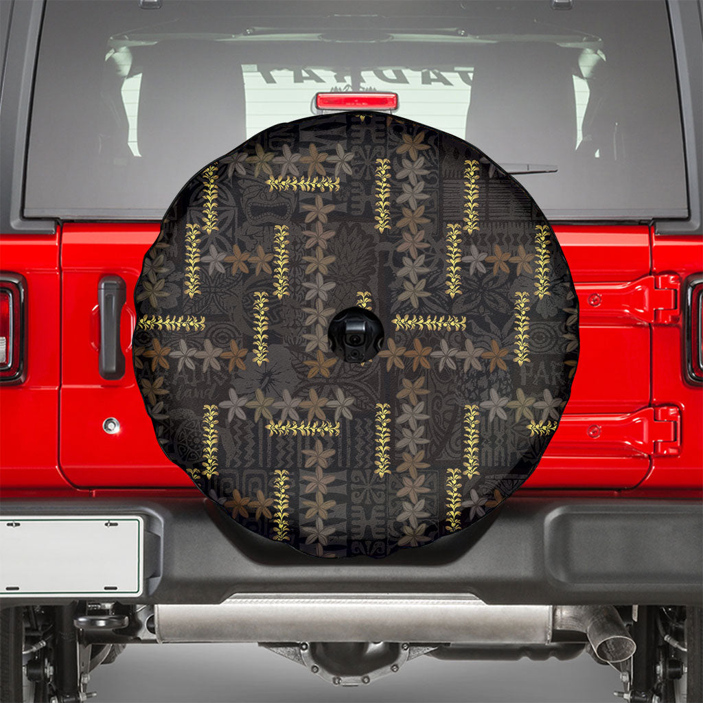 Hawaii Brown Plumeria Lei Black Spare Tire Cover Frangipani Floral Heritage Art LT01 - Polynesian Pride