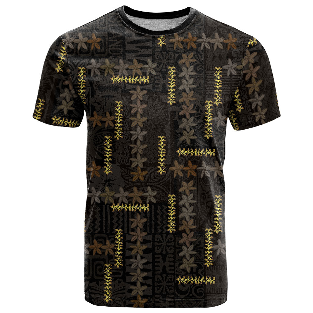 Hawaii Brown Plumeria Lei Black T Shirt Frangipani Floral Heritage Art