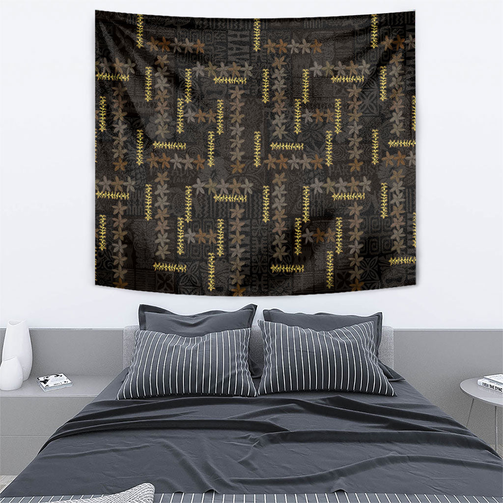 Hawaii Brown Plumeria Lei Black Tapestry Frangipani Floral Heritage Art