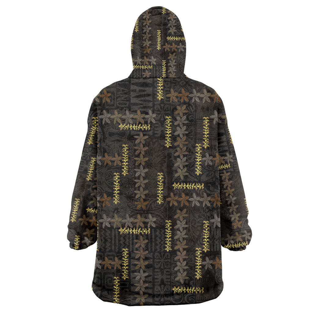 Hawaii Brown Plumeria Lei Black Wearable Blanket Hoodie Frangipani Floral Heritage Art LT01 - Polynesian Pride