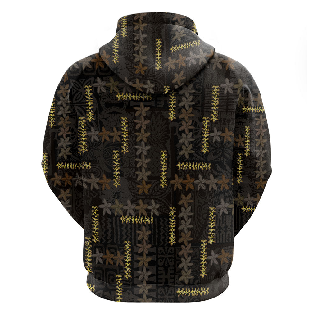Hawaii Brown Plumeria Lei Black Zip Hoodie Frangipani Floral Heritage Art LT01 - Polynesian Pride
