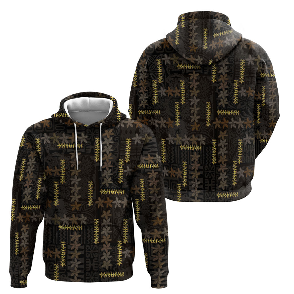 Hawaii Brown Plumeria Lei Black Zip Hoodie Frangipani Floral Heritage Art LT01 - Polynesian Pride