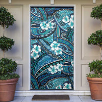 Polynesian Hibiscus Tropical Blue Floral Door Cover Tribal Pattern LT01 Blue - Polynesian Pride
