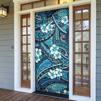 Polynesian Hibiscus Tropical Blue Floral Door Cover Tribal Pattern LT01 - Polynesian Pride