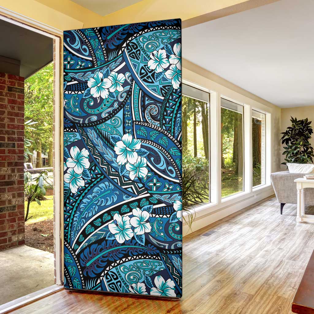 Polynesian Hibiscus Tropical Blue Floral Door Cover Tribal Pattern LT01 - Polynesian Pride