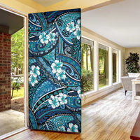 Polynesian Hibiscus Tropical Blue Floral Door Cover Tribal Pattern LT01 - Polynesian Pride
