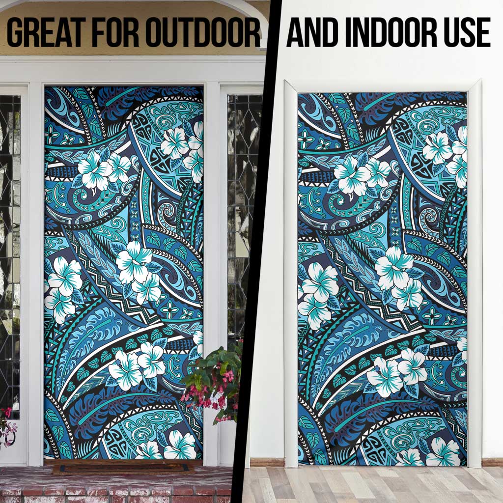 Polynesian Hibiscus Tropical Blue Floral Door Cover Tribal Pattern LT01 - Polynesian Pride