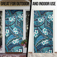 Polynesian Hibiscus Tropical Blue Floral Door Cover Tribal Pattern LT01 - Polynesian Pride