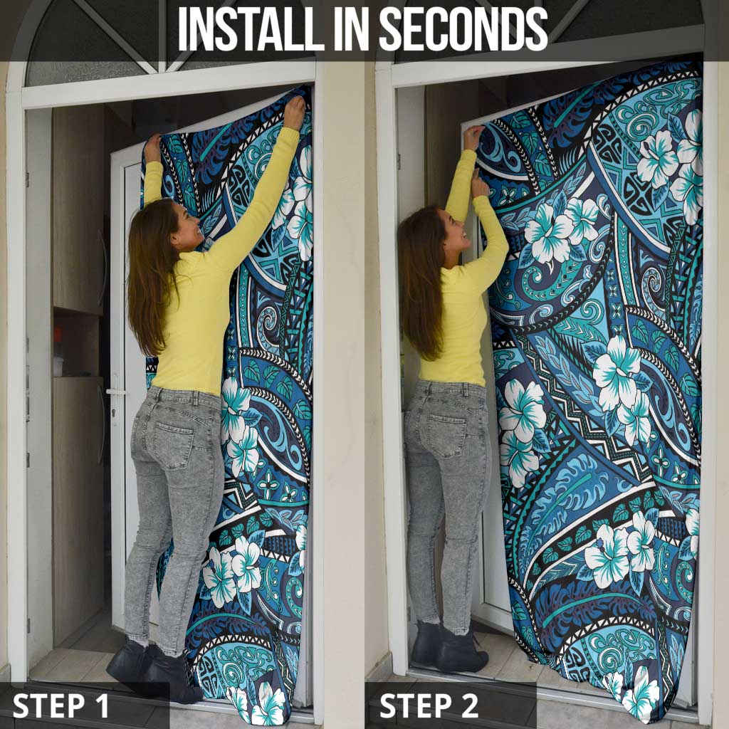 Polynesian Hibiscus Tropical Blue Floral Door Cover Tribal Pattern LT01 - Polynesian Pride
