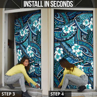 Polynesian Hibiscus Tropical Blue Floral Door Cover Tribal Pattern LT01 - Polynesian Pride