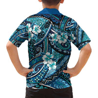 Polynesian Hibiscus Tropical Blue Floral Family Matching Puletasi and Hawaiian Shirt Tribal Pattern LT01 - Polynesian Pride