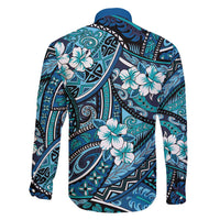 Polynesian Hibiscus Tropical Blue Floral Family Matching Puletasi and Hawaiian Shirt Tribal Pattern LT01 - Polynesian Pride
